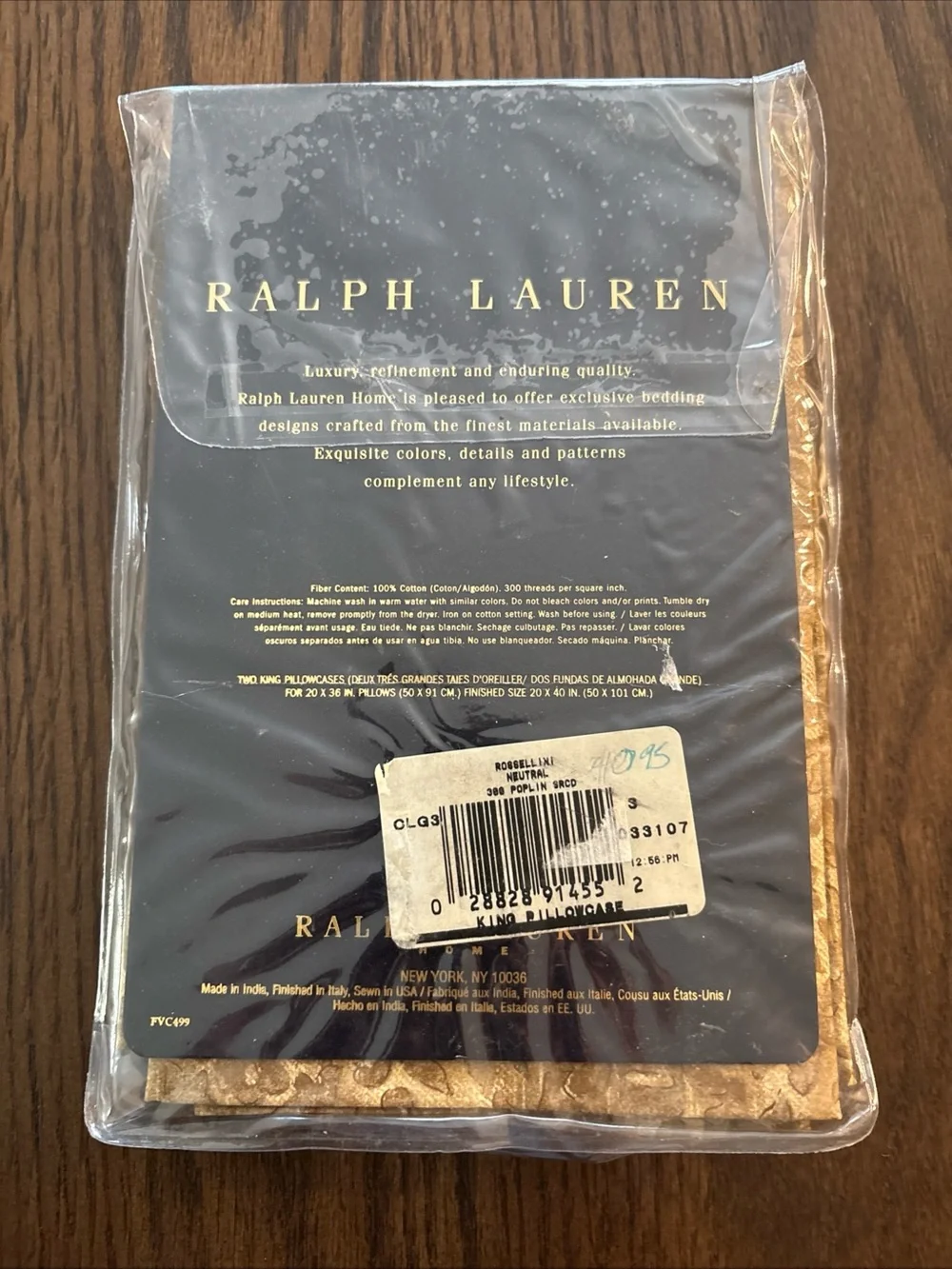 Ralph Lauren KING pillow cases vintage Rossellini camel/gold 90s Sealed #1184CL